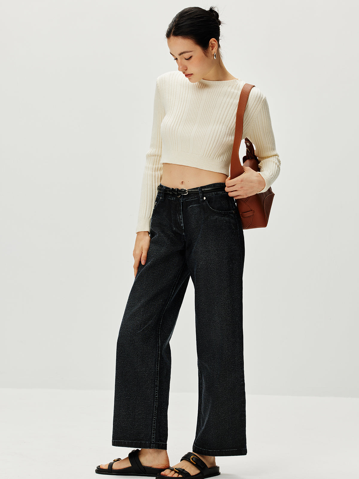 Geribde Cropped Trui | Open Rug Met Strikdetail