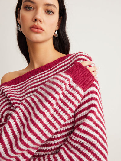 Gestreepte Off-Shoulder Trui | Comfortabele Pasvorm