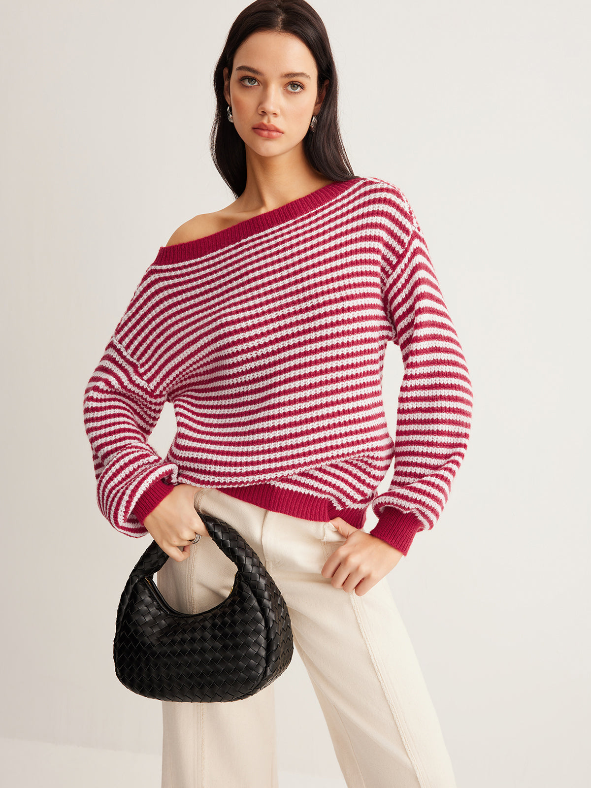 Gestreepte Off-Shoulder Trui | Comfortabele Pasvorm