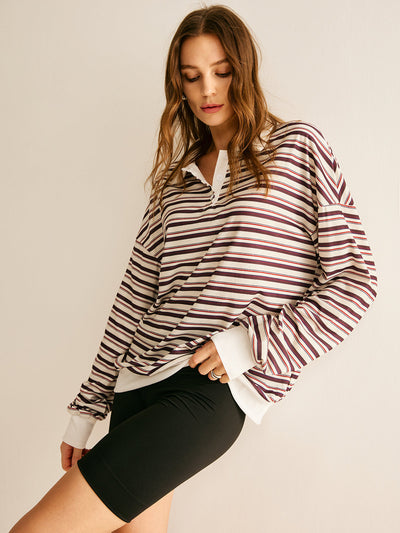 Gestreepte Oversized Polo Sweatshirt | Casual & Comfortabel