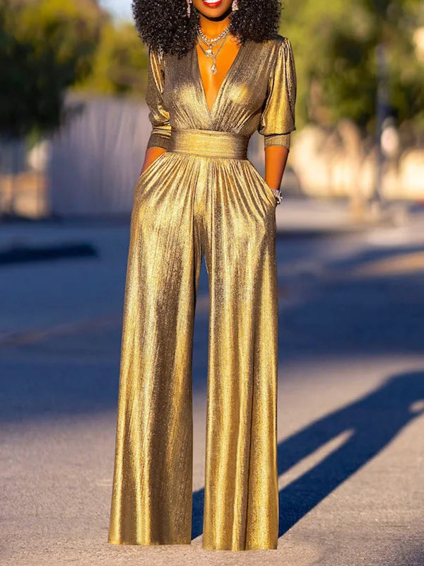 Glanzende Jumpsuit Met Lange Mouwen | Elegante Pasvorm