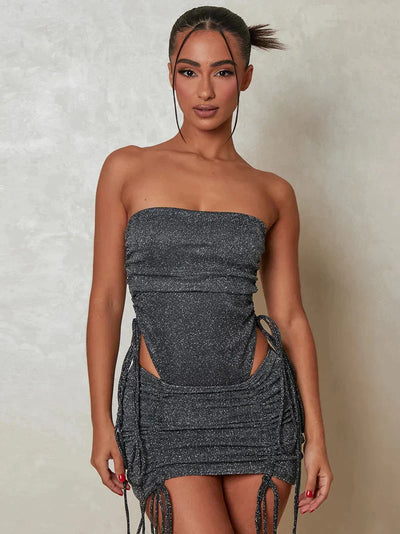 Glitter Strapless Mini Jurk | Sexy Cut-Out Design