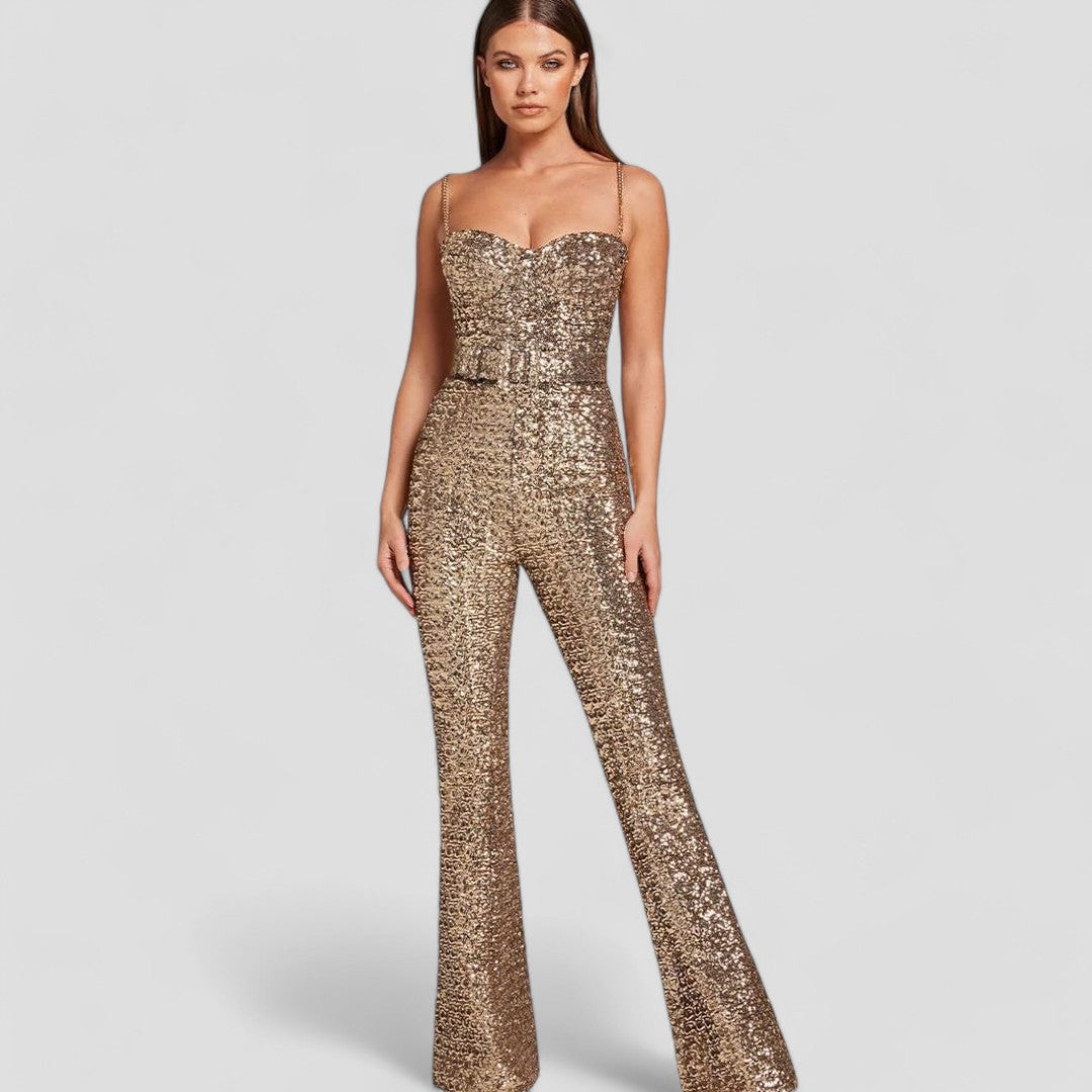 Gouden Pailletten Jumpsuit | Glamoureuze Avondlook