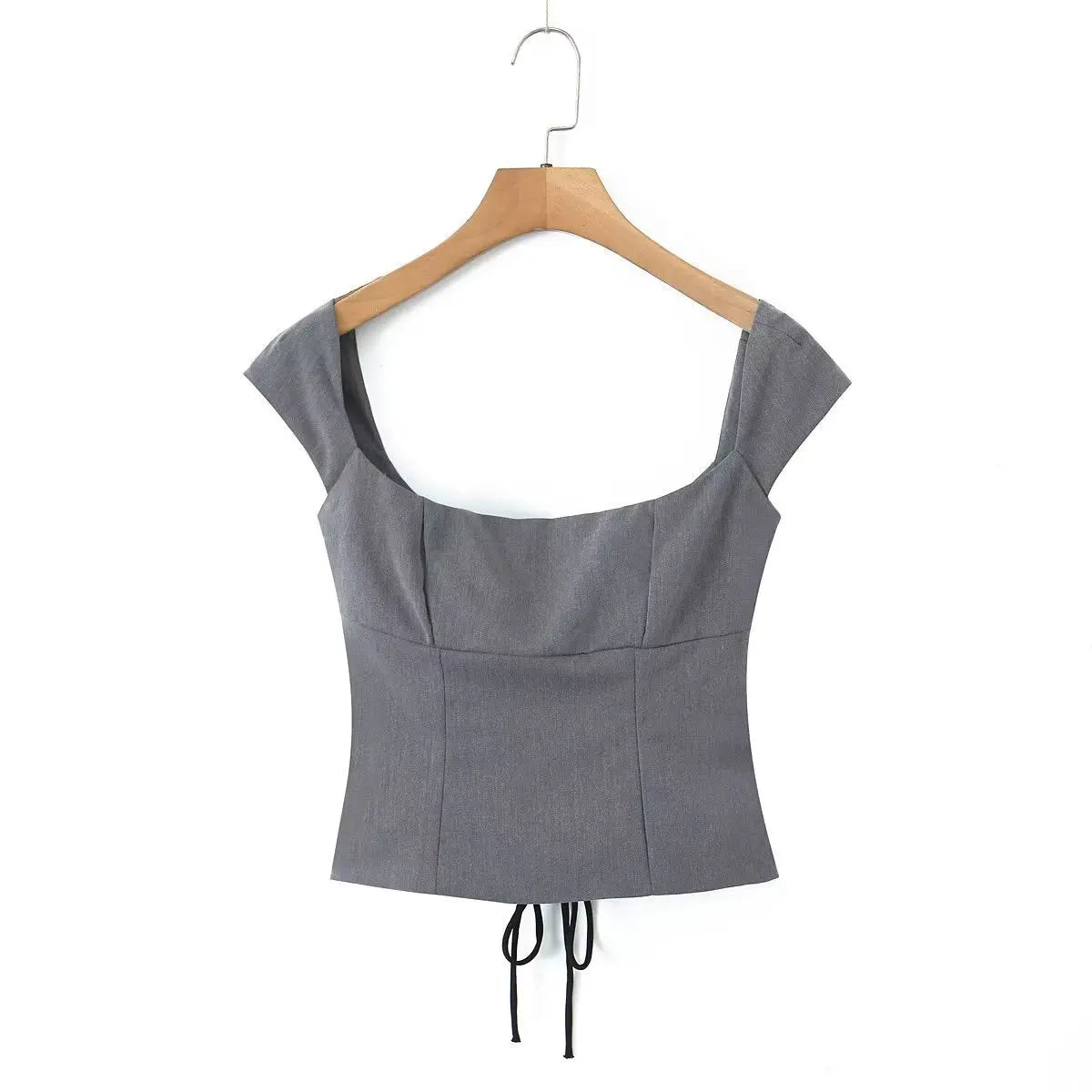 Grijze Crop Top | Elegant Met Vetersluiting