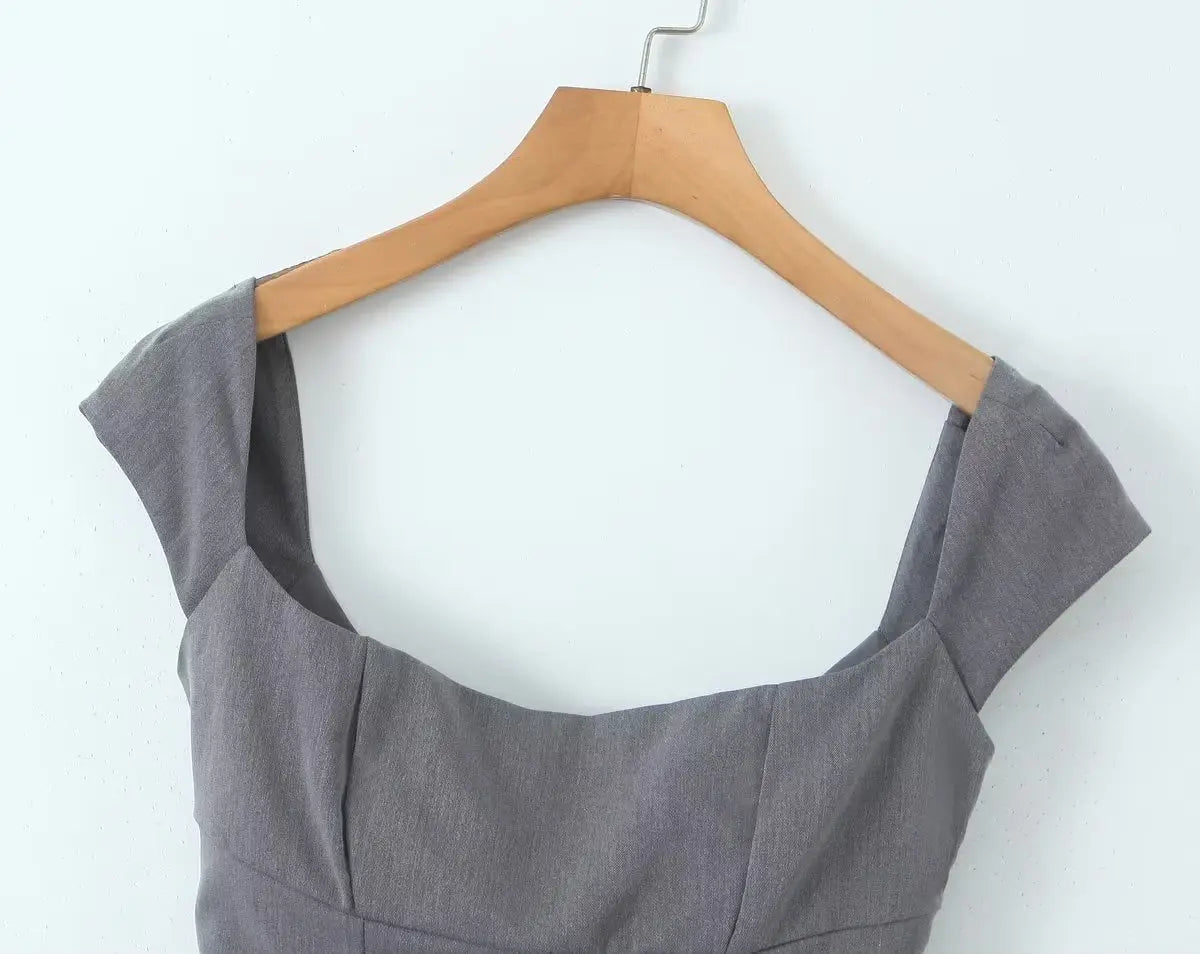 Grijze Crop Top | Elegant Met Vetersluiting