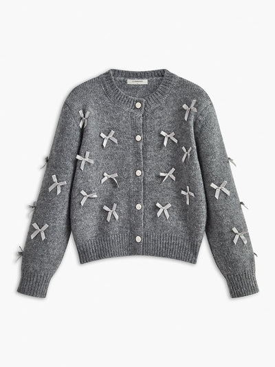 Grijze Gebreide Cardigan | Strikdetails