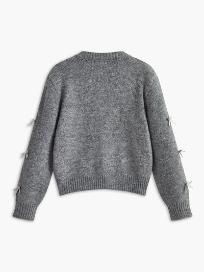 Grijze Gebreide Cardigan | Strikdetails