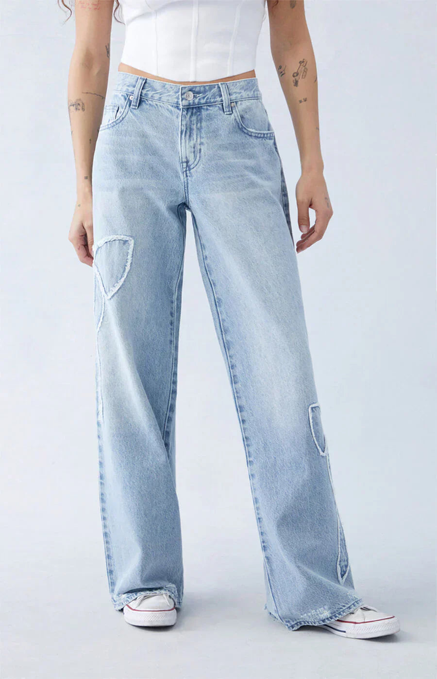 High-Waist Wide-Leg Jeans | Geborduurde Strikdetails