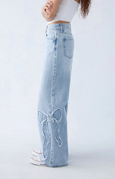 High-Waist Wide-Leg Jeans | Geborduurde Strikdetails