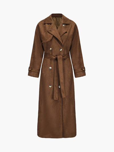 Lange Bruine Suède Trenchcoat | Tijdloze Elegant