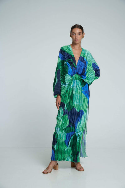 Lange Maxi Jurk | Plissé & Statement Print