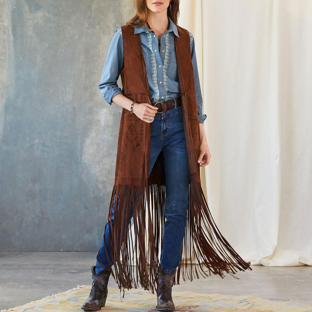 Lange Suède Fringe Gilet | Bohemian Western Look