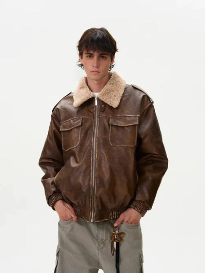 Leren Aviator Jas | Warme Sherpa Kraag