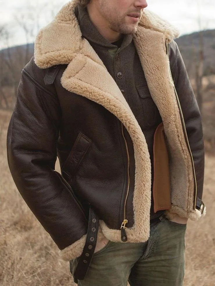 Leren Aviator Jas | Warme Sherpa Voering