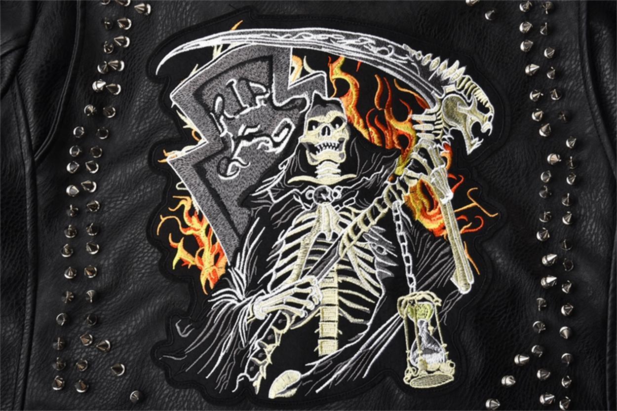 Leren Bikerjack | Studs & Grim Reaper Borduurwerk