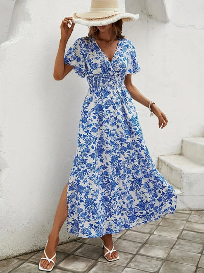 Maxi Jurk Met Blauwe Bloemenprint | Elegante Zomerstijl