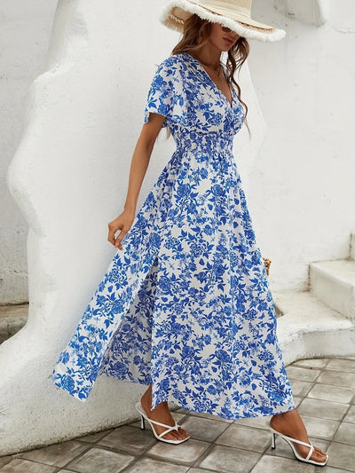 Maxi Jurk Met Blauwe Bloemenprint | Elegante Zomerstijl