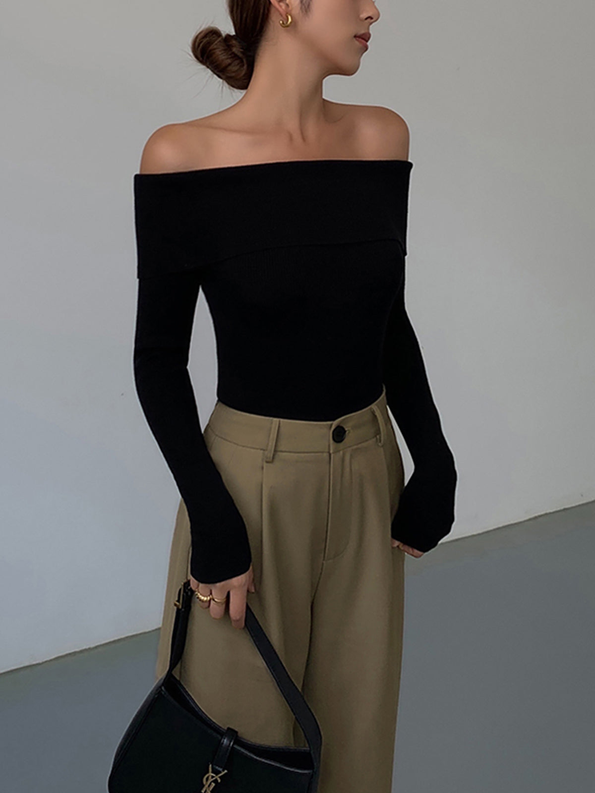 Off-Shoulder Ribgebreide Top | Elegante Pasvorm