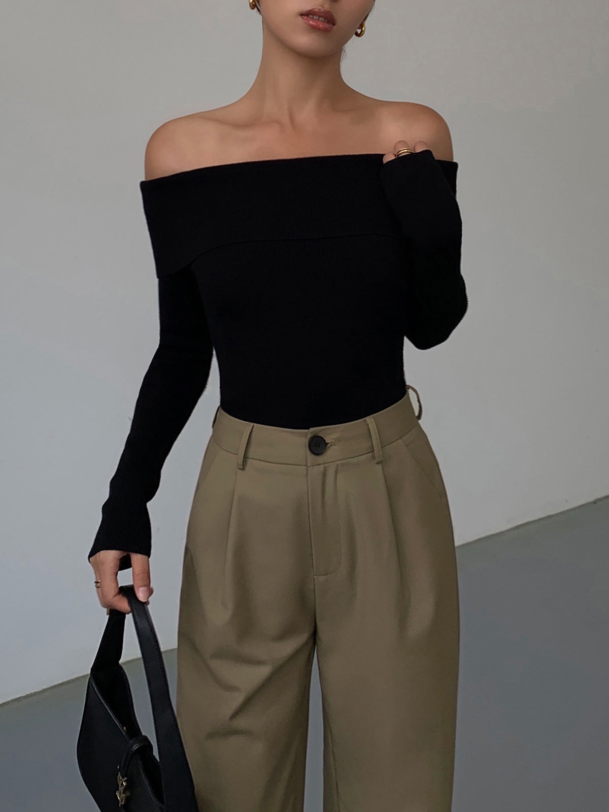 Off-Shoulder Ribgebreide Top | Elegante Pasvorm