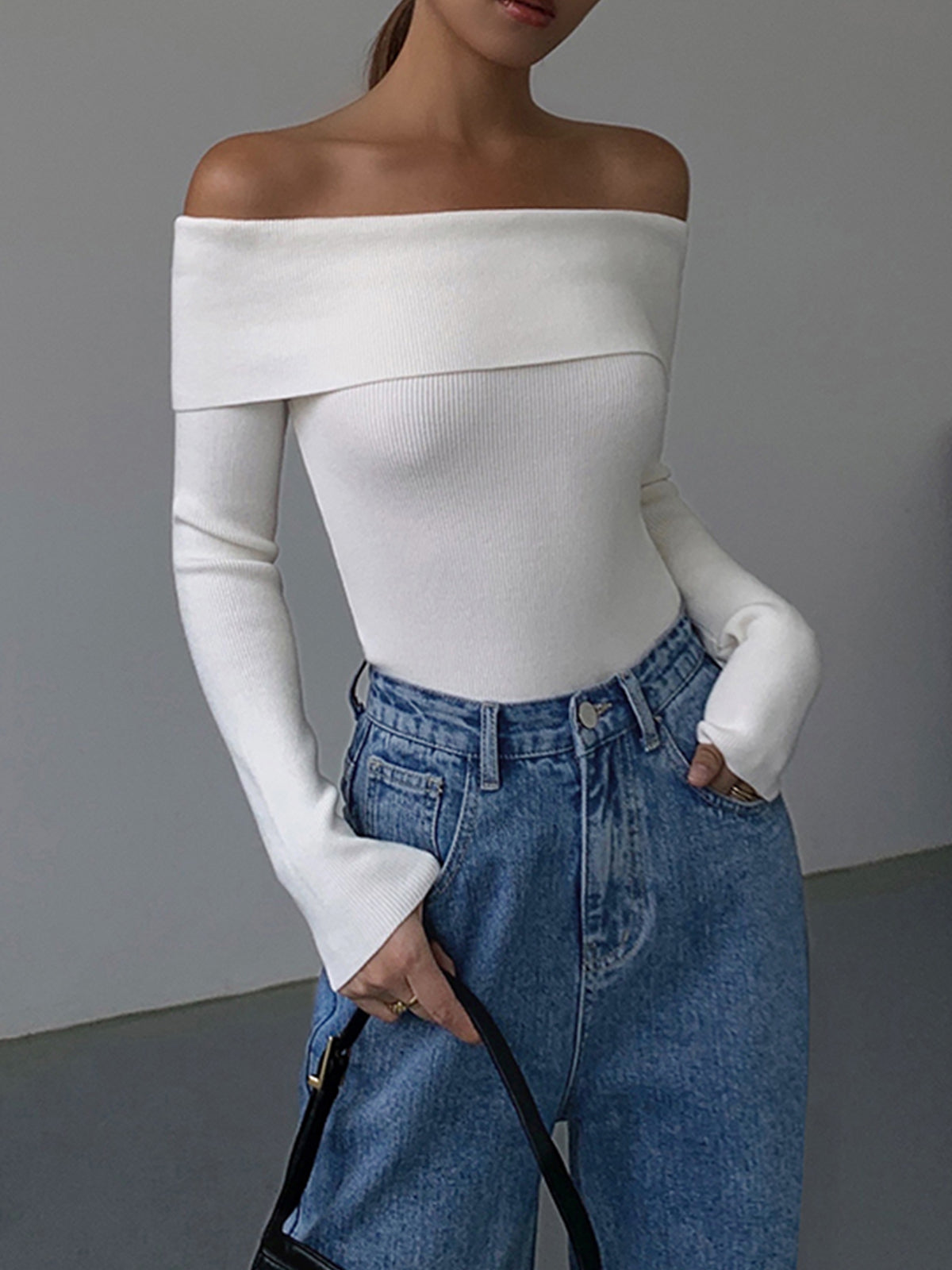 Off-Shoulder Ribgebreide Top | Elegante Pasvorm