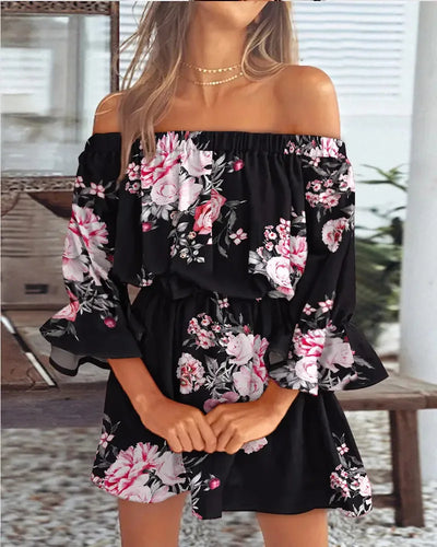 Off-Shoulder Zomerjurk | Elegante Print En Losse Pasvorm