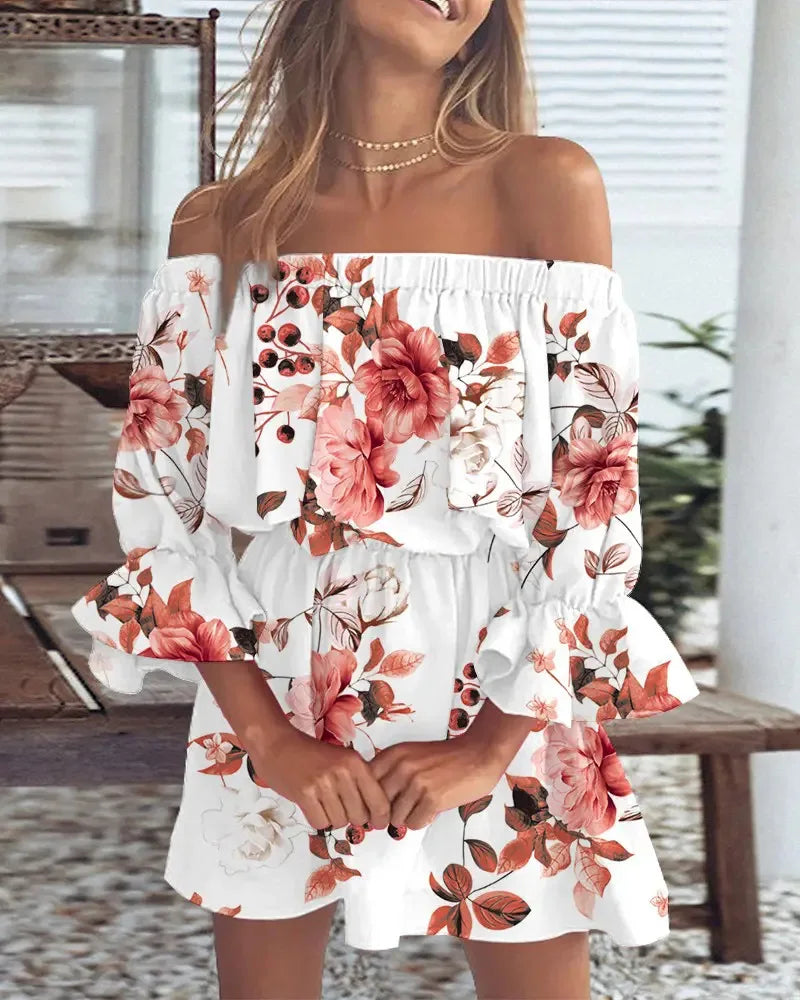 Off-Shoulder Zomerjurk | Elegante Print En Losse Pasvorm