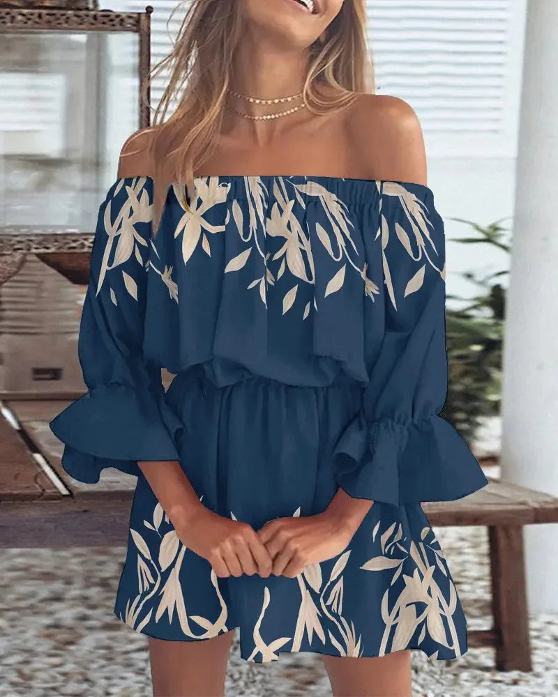 Off-Shoulder Zomerjurk | Elegante Print En Losse Pasvorm