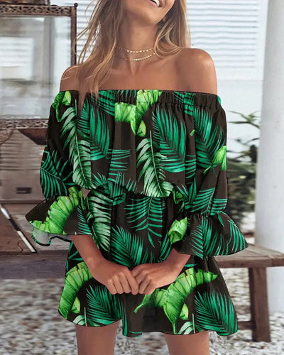 Off-Shoulder Zomerjurk | Elegante Print En Losse Pasvorm