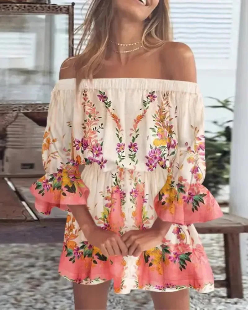 Off-Shoulder Zomerjurk | Elegante Print En Losse Pasvorm