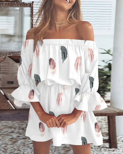 Off-Shoulder Zomerjurk | Elegante Print En Losse Pasvorm