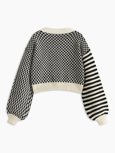 Oversized Gebreid Vest | Zwart-Wit Patchwork