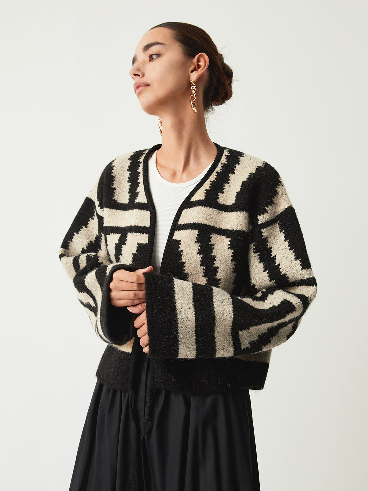 Oversized Gebreid Vest | Zwart-Wit Patroon