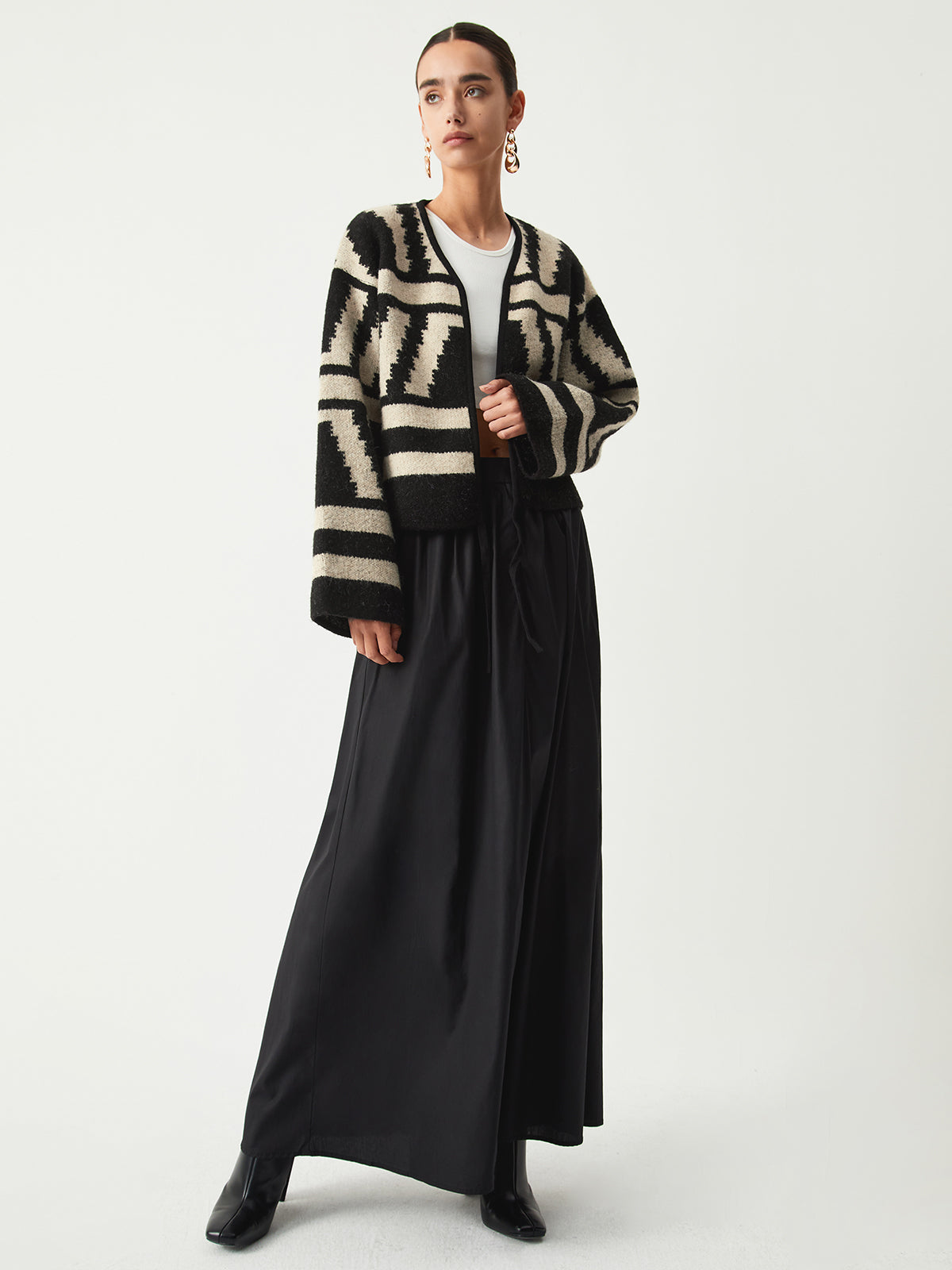 Oversized Gebreid Vest | Zwart-Wit Patroon