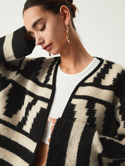 Oversized Gebreid Vest | Zwart-Wit Patroon