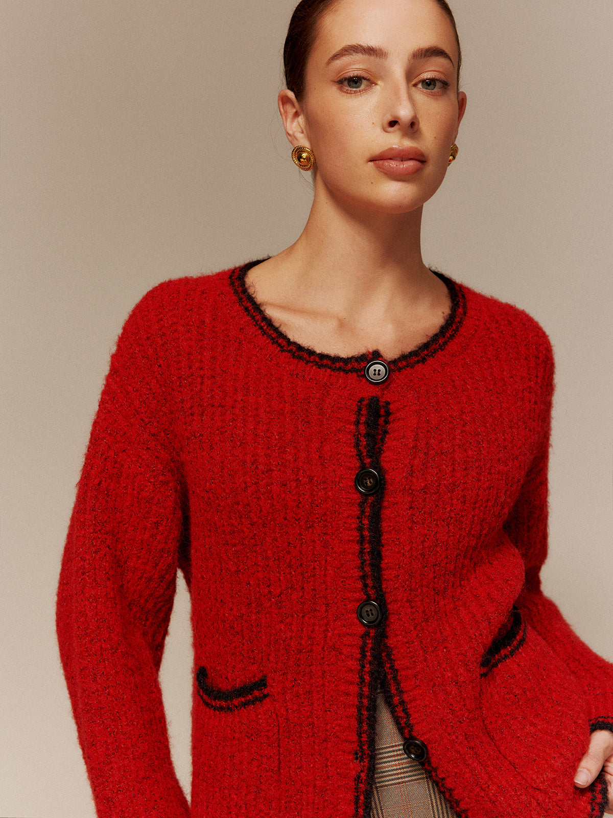 Rode Bouclé Vest | Tijdloze Elegantie