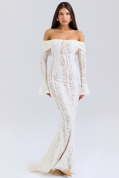 Romantische Off-Shoulder Maxi Jurk | Elegante Kant Look