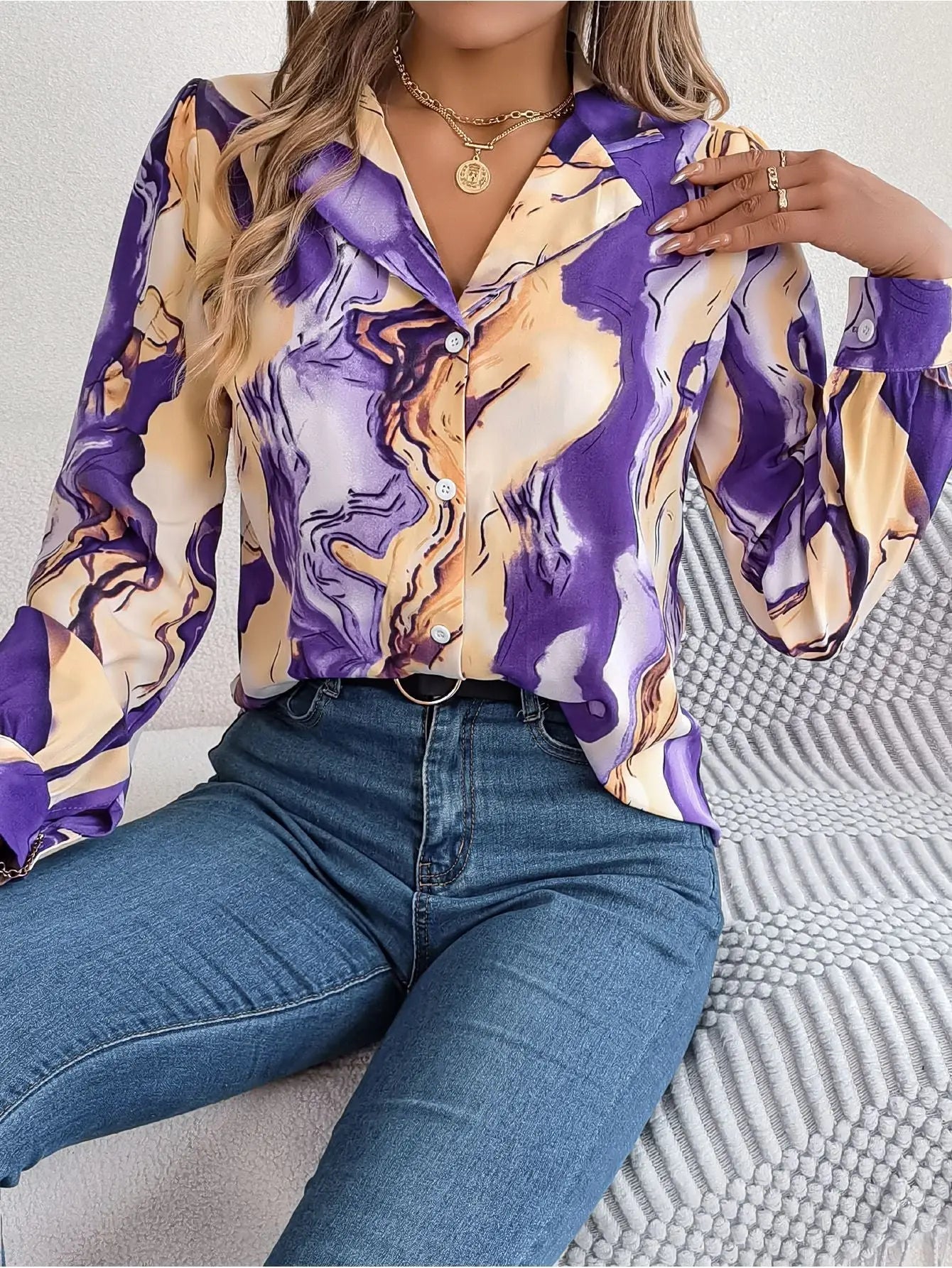 Satijnen Blouse Met Marmerprint | Chic & Stijlvol