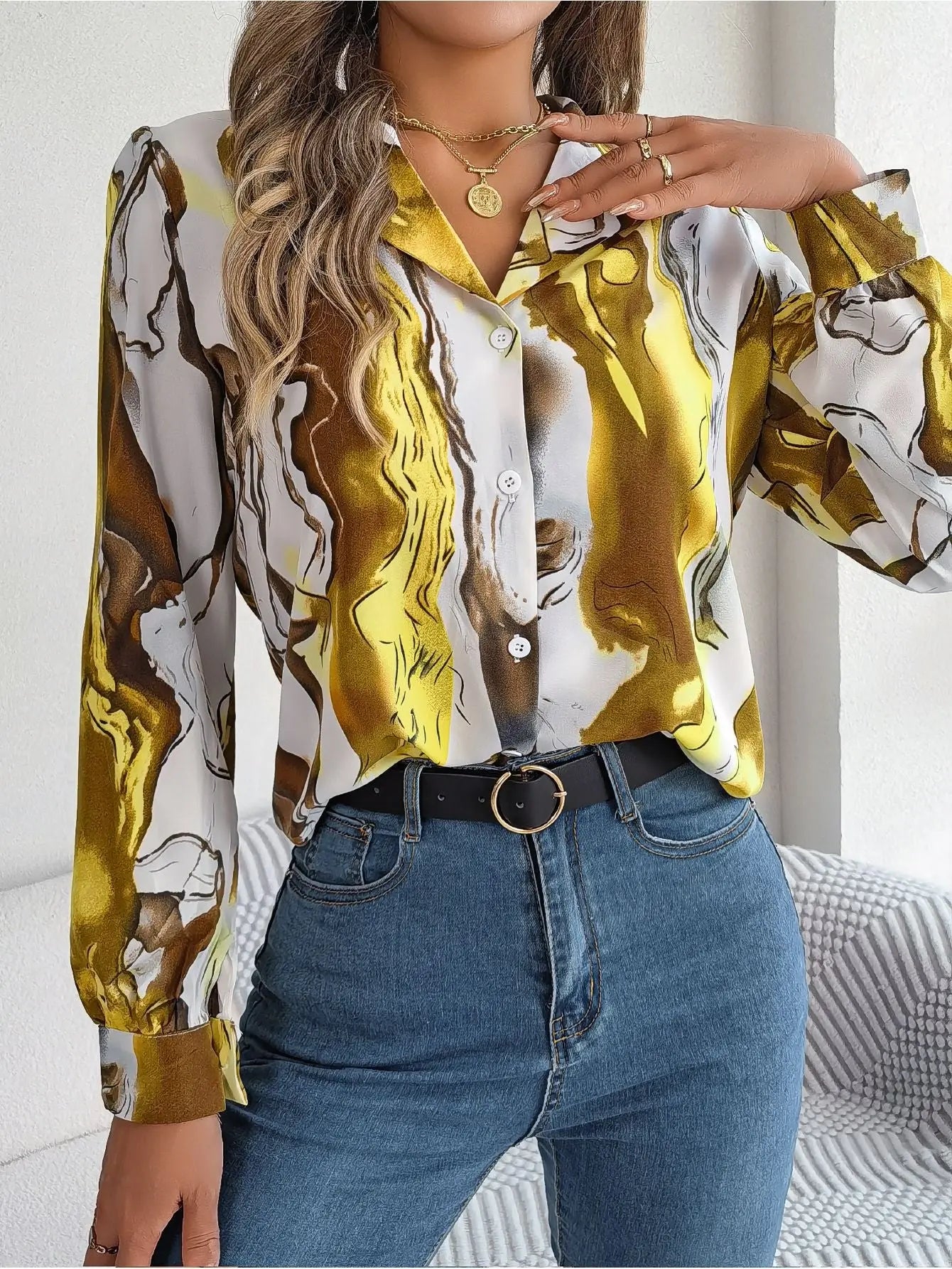 Satijnen Blouse Met Marmerprint | Chic & Stijlvol