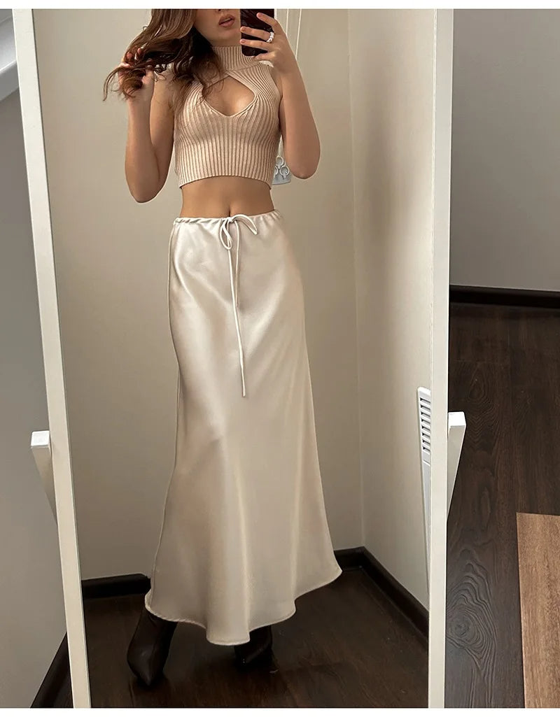 Satijnen Maxi Rok | Elegante Glanzende Afwerking