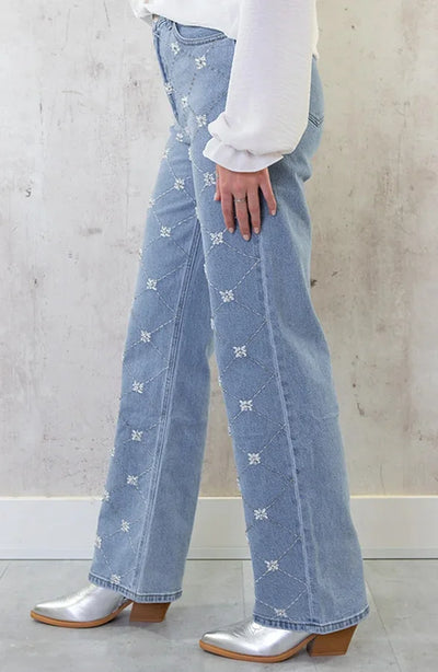 Straight Leg Jeans | Geborduurde Kristallen Details