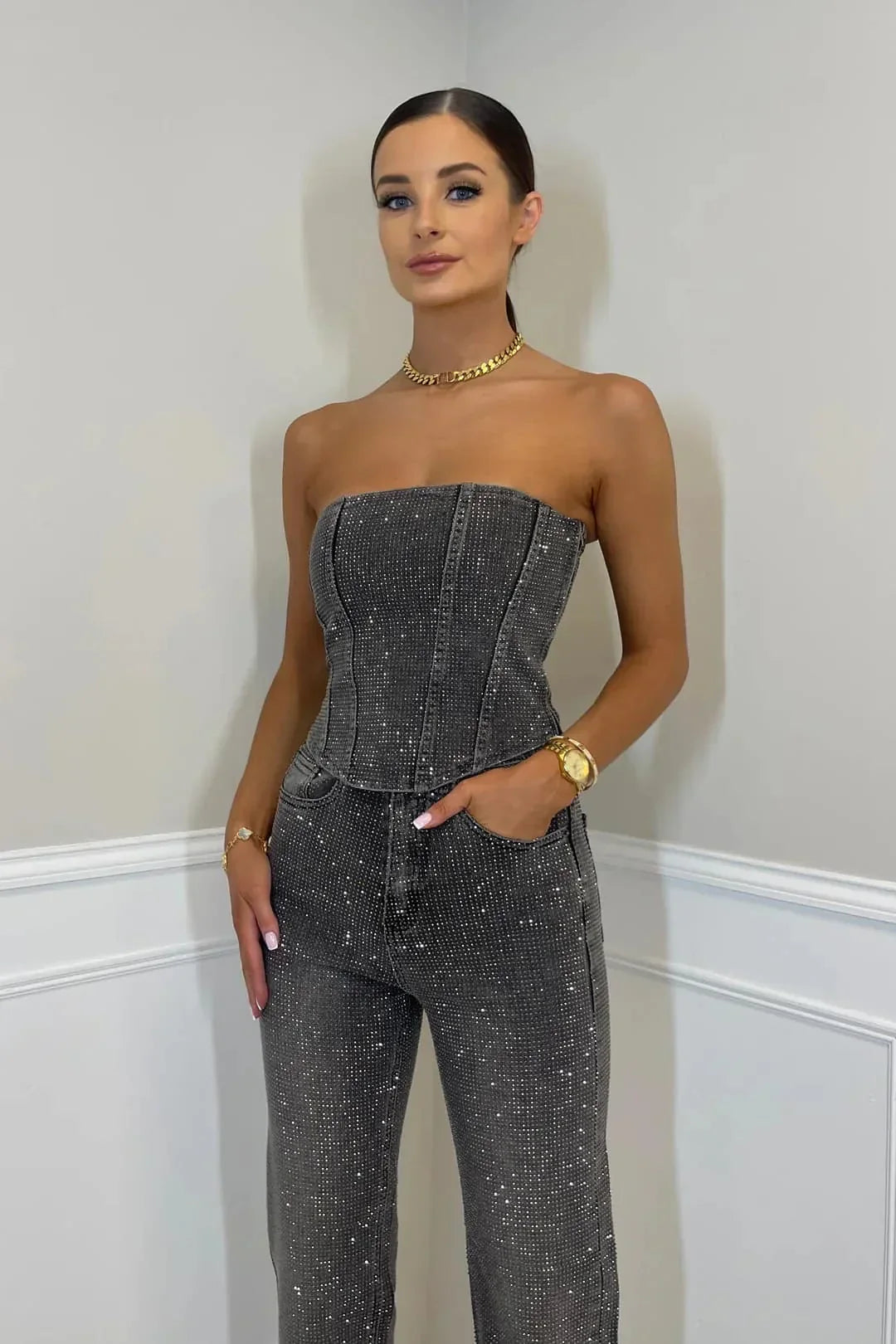 Strapless Glinsterende Jumpsuit | Elegant En Trendy