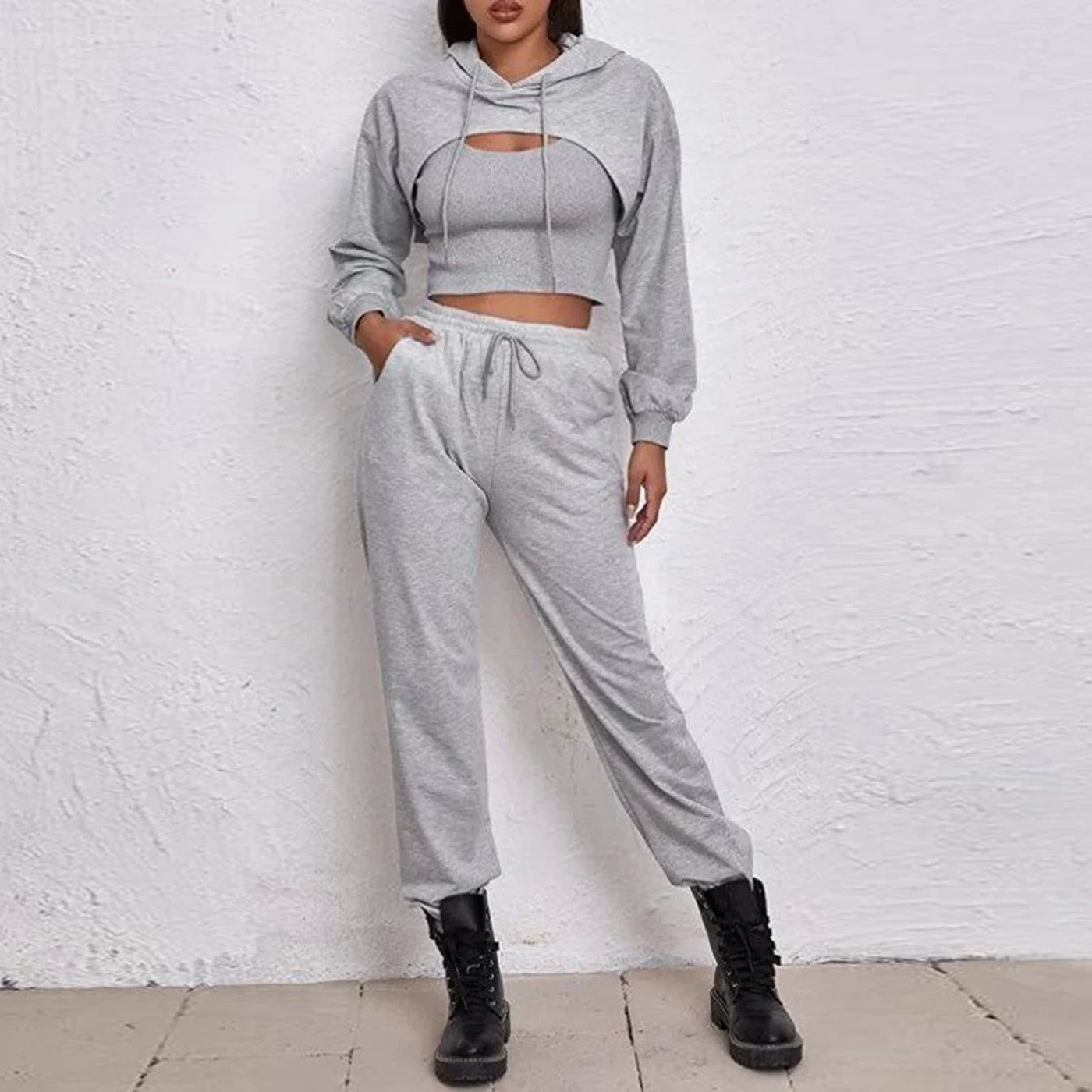 Trendy Dames Joggingpak | Comfortabele Set Met Crop Hoodie