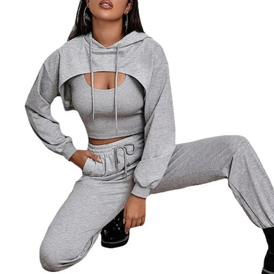 Trendy Dames Joggingpak | Comfortabele Set Met Crop Hoodie