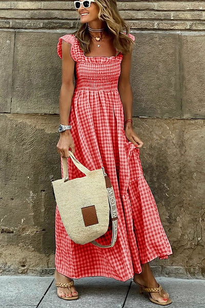 Vintage Maxi Jurk | Elegante Geruite Look