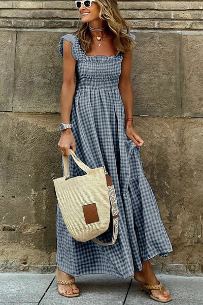 Vintage Maxi Jurk | Elegante Geruite Look