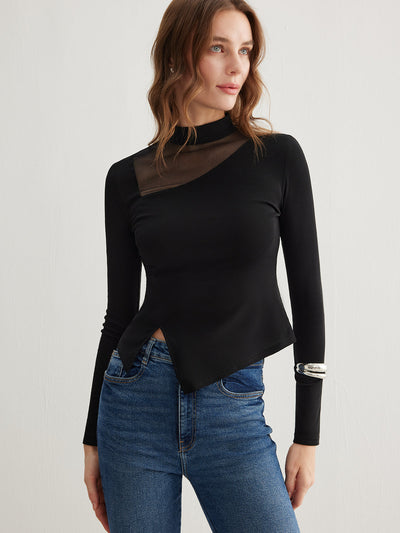 Zwarte Getailleerde Top | Mesh Detail